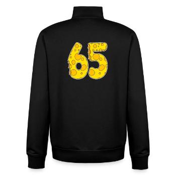 65 years of Lustig Käse - Unisex Organic Zip Sweatshirt by Stanley/Stella - black - Back - AI Model Male 185 light (185cm)