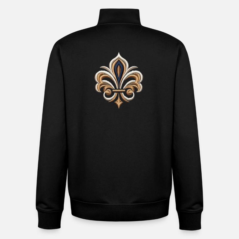 Broderie Élégante Fleur-de-Lys - Sweat zippé unisexe en coton bio Stanley/Stella - noir