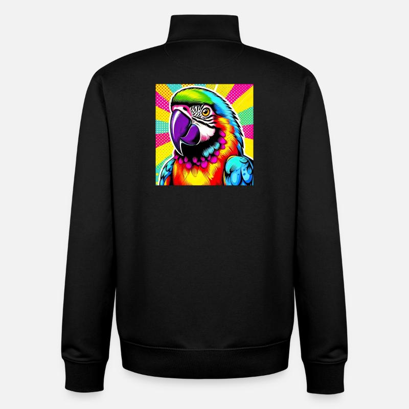 Perroquet Pop Art - Sweat zippé unisexe en coton bio Stanley/Stella - noir