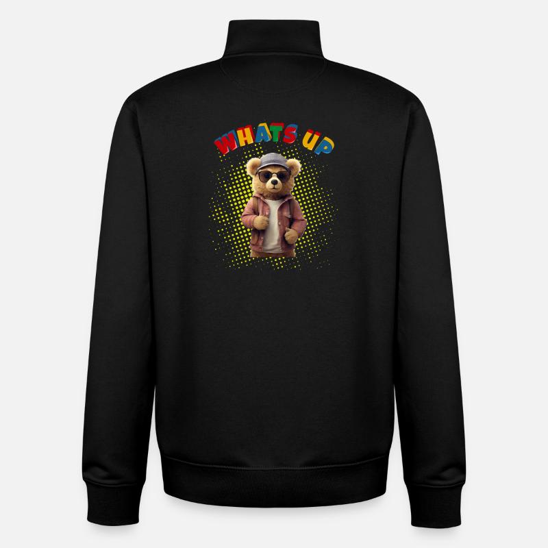 Whats Up Teddy - Funny Teddy Bear - Unisex Organic Zip Sweatshirt by Stanley/Stella - black
