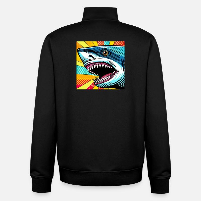 Requin Pop Art - Sweat zippé unisexe en coton bio Stanley/Stella - noir