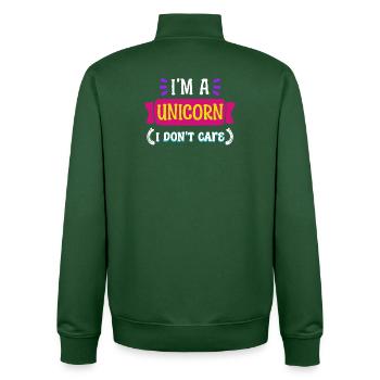 I don't care about statement attitude indifferent - Unisex Organic Zip Sweatshirt by Stanley/Stella - bottle green - Back - AI Model Male 185 dark (185cm)