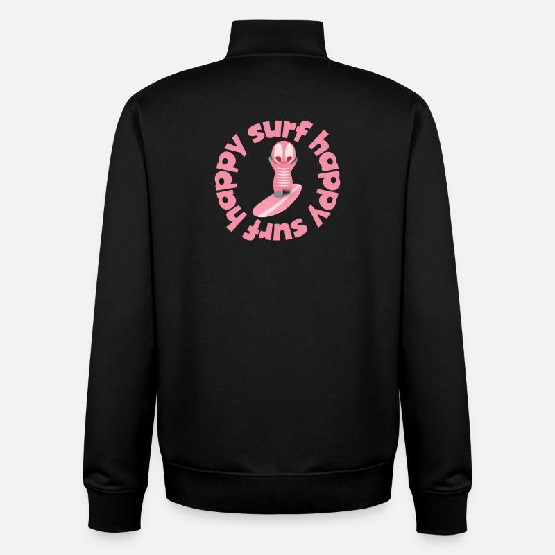 Figurine Kawaii de surf mignonne - Sweat zippé unisexe en coton bio Stanley/Stella - noir