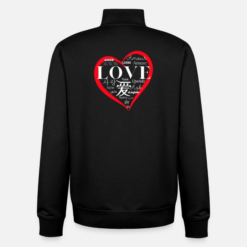 Global Love: Mehrsprachiges Herzdesign - Unisex Organic Zip Sweatshirt von Stanley/Stella - Schwarz
