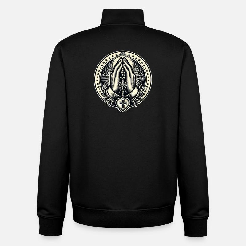 Mains jointes en prière avec chapelet - Sweat zippé unisexe en coton bio Stanley/Stella - noir