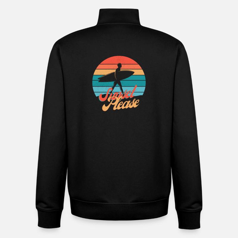 Sunset Surf Silhouette Rétro - Sweat zippé unisexe en coton bio Stanley/Stella - noir