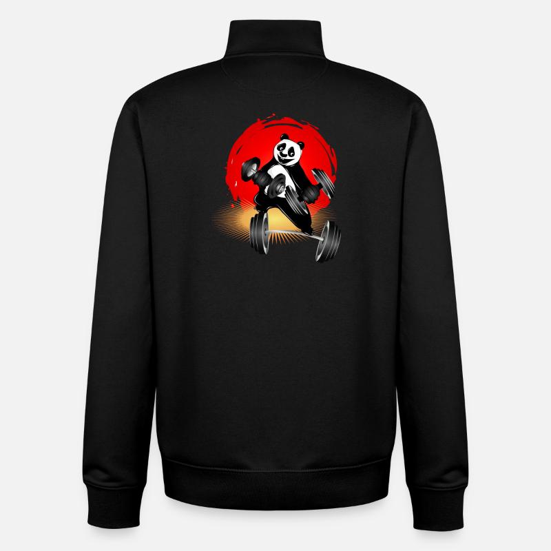 Bodybuilder Panda Bär mit Hanteln beim Training - Unisex Organic Zip Sweatshirt von Stanley/Stella - Schwarz