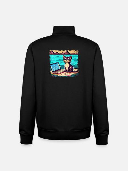 Cat with laptop - Unisex Organic Zip Sweatshirt by Stanley/Stella - black