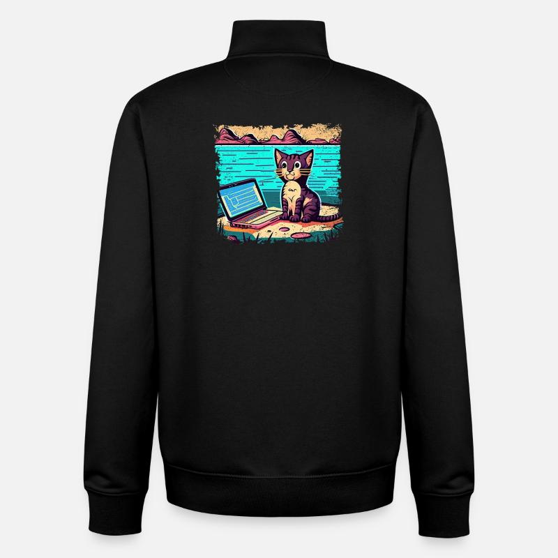Cat with laptop - Unisex Organic Zip Sweatshirt von Stanley/Stella - Schwarz