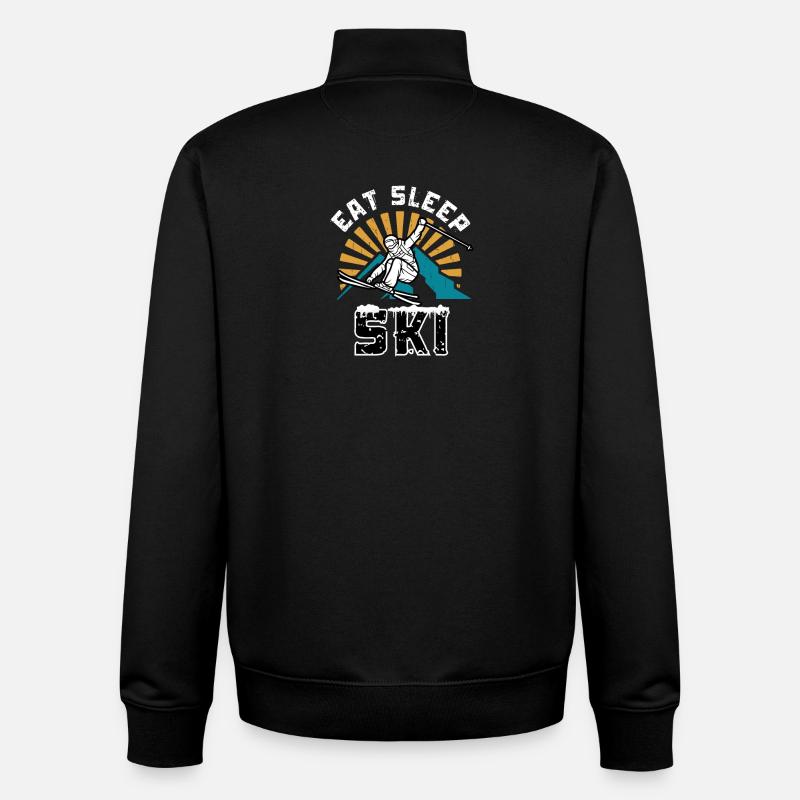 Eat Sleep Ski - Sweat zippé unisexe en coton bio Stanley/Stella - noir
