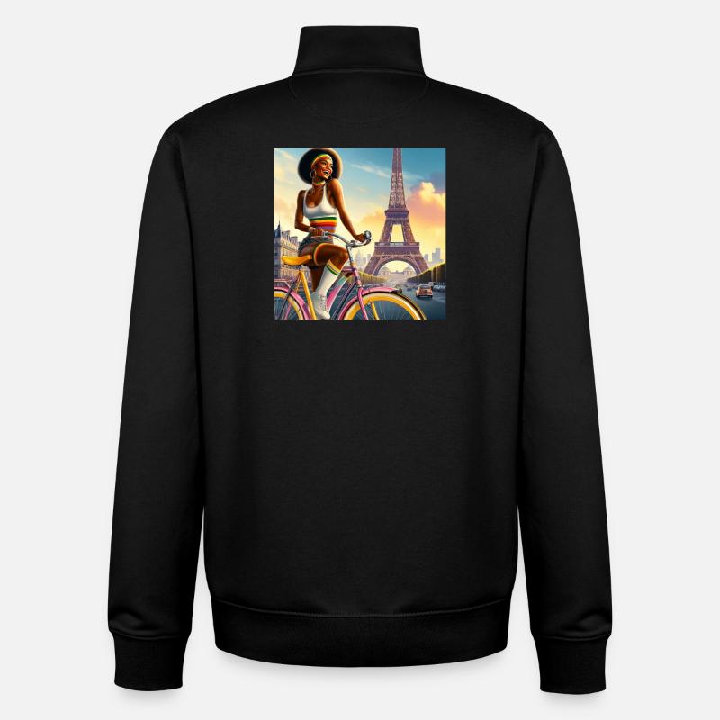 Belle Fille à Vélo, Tour Eiffel - Sweat zippé unisexe en coton bio Stanley/Stella - noir