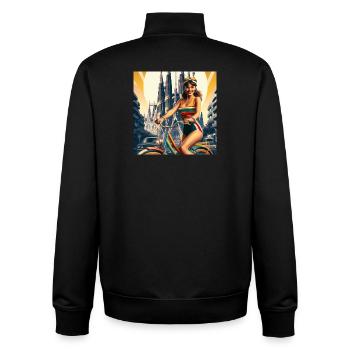 Barcelone rétro : Belle fille à vélo - Sweat zippé unisexe en coton bio Stanley/Stella - noir - Dos - AI Model Male 185 light (185cm)