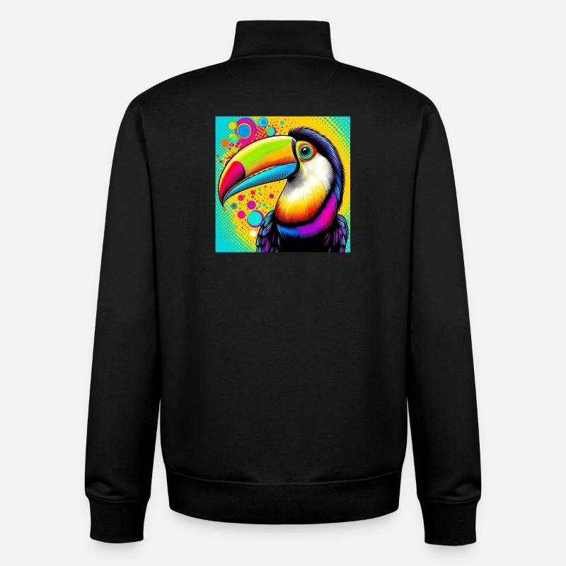 Toucan Pop Art - Sweat zippé unisexe en coton bio Stanley/Stella - noir