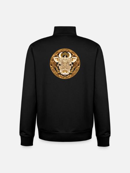 Golden Bull Head Mandala - Unisex Organic Zip Sweatshirt by Stanley/Stella - black