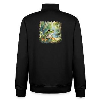 Cute young frog in children's book style - Unisex Organic Zip Sweatshirt by Stanley/Stella - black - Back - AI Model Male 185 light (185cm)