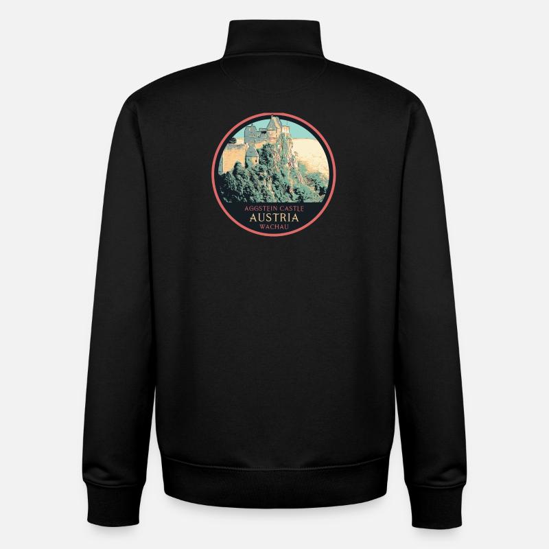illustration Château d'Aggstein, Wachau, Autriche - Sweat zippé unisexe en coton bio Stanley/Stella - noir
