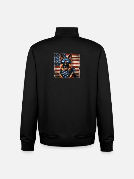 German Shepherd with USA Flag - Unisex Organic Zip Sweatshirt by Stanley/Stella - black