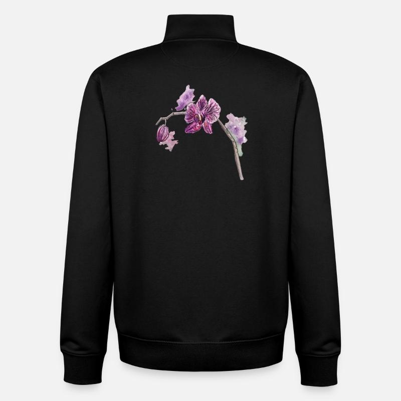 Orchidée - Plante - Fleur - Sweat zippé unisexe en coton bio Stanley/Stella - noir
