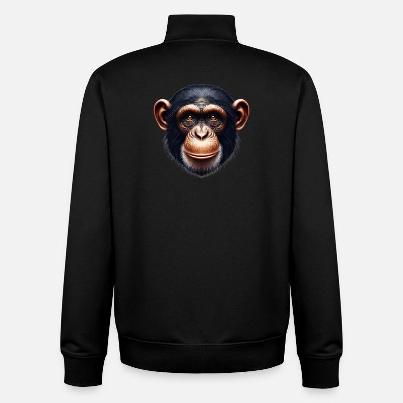 Singe chimpanzé - Sweat zippé unisexe en coton bio Stanley/Stella - noir