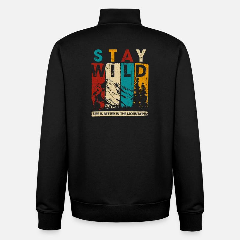 Graphique Stay Wild Mountain - Sweat zippé unisexe en coton bio Stanley/Stella - noir