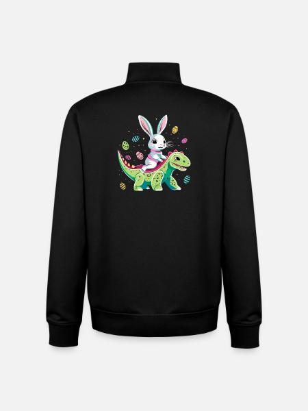 Easter Bunny Rides Dinosaur - Unisex Organic Zip Sweatshirt by Stanley/Stella - black