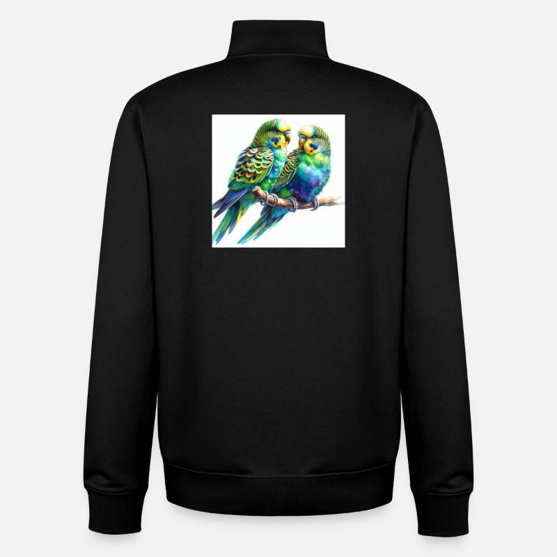 Perruches aquarelle - Sweat zippé unisexe en coton bio Stanley/Stella - noir