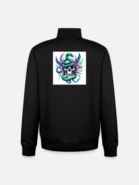 Aquarelle Crâne et Serpent - Sweat zippé unisexe en coton bio Stanley/Stella - noir