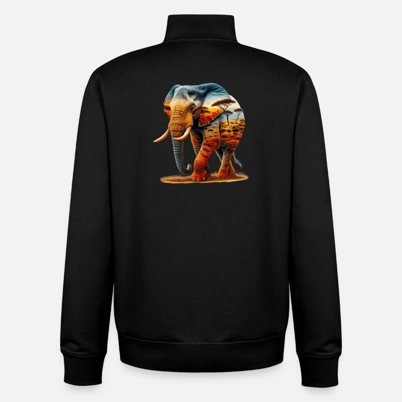 Éléphant - Sweat zippé unisexe en coton bio Stanley/Stella - noir