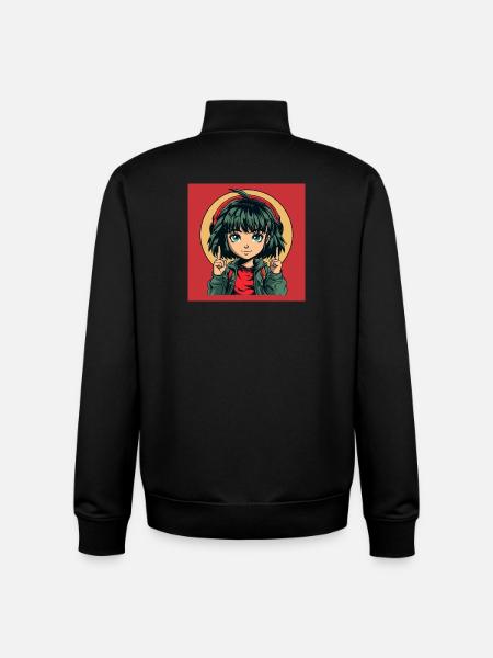 Anime Yeux Verts Fille - Sweat zippé unisexe en coton bio Stanley/Stella - noir