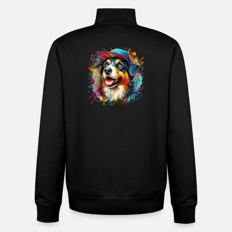 Chien avec casquette de baseball - Sweat zippé unisexe en coton bio Stanley/Stella - noir