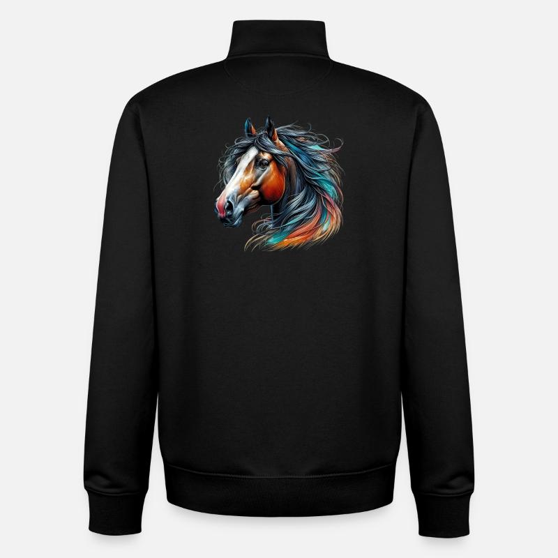 Cheval - Sweat zippé unisexe en coton bio Stanley/Stella - noir