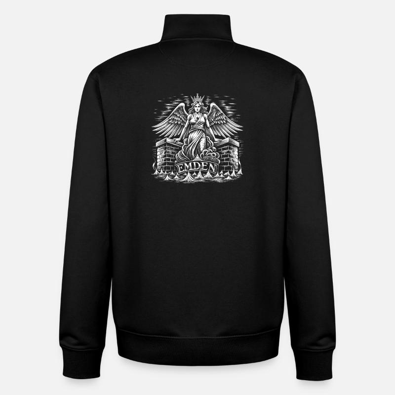 Angel over Emden emblem - Unisex Organic Zip Sweatshirt by Stanley/Stella - black