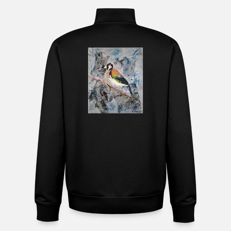 Acrylmalerei mit Stiglitz auf Baumast - Unisex Organic Zip Sweatshirt von Stanley/Stella - Schwarz