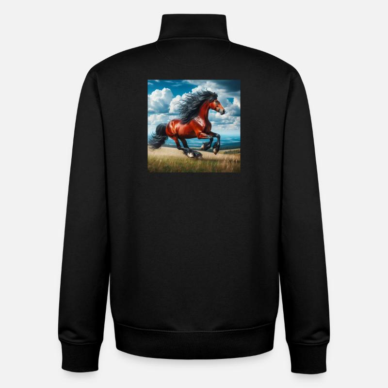 Cheval au galop - Sweat zippé unisexe en coton bio Stanley/Stella - noir