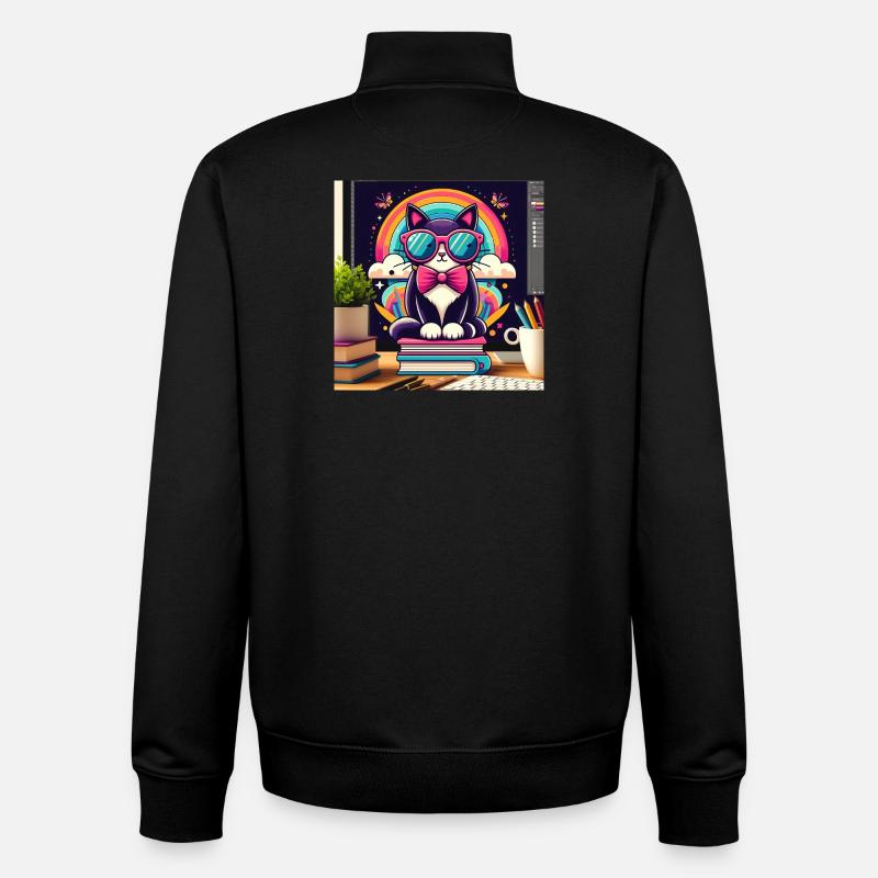 Chat studieux à lunettes - Sweat zippé unisexe en coton bio Stanley/Stella - noir