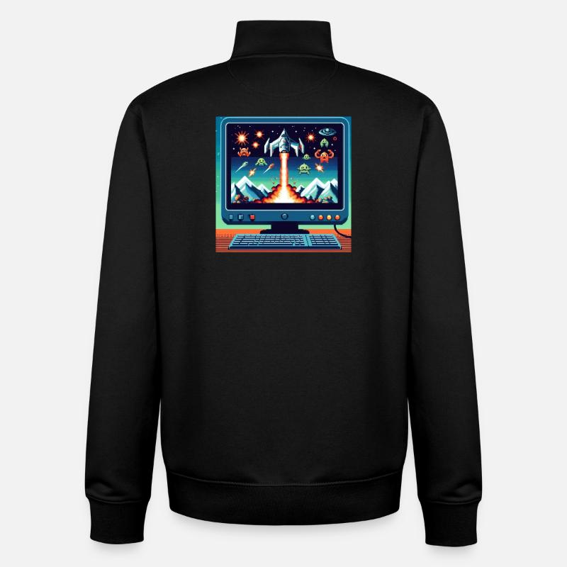 Retro-Flugzeug-Spiel - Unisex Organic Zip Sweatshirt von Stanley/Stella - Schwarz