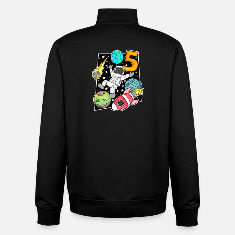 5th Birthday Boy Astronaut Rocket - Unisex Organic Zip Sweatshirt by Stanley/Stella - black