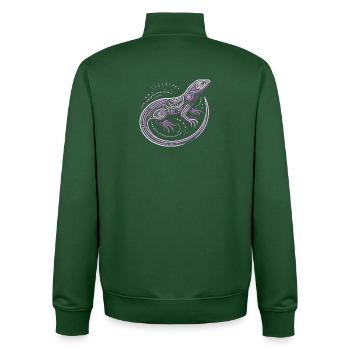 Eidechsentöne von lila Aborigine-Mustern, Stammesmuster - Unisex Organic Zip Sweatshirt von Stanley/Stella - Flaschengrün - Hinten - AI Model Male 185 dark (185cm)