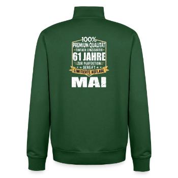 61 ans anniversaire Design Limited - Sweat zippé unisexe en coton bio Stanley/Stella - vert bouteille - Dos - AI Model Male 185 dark (185cm)