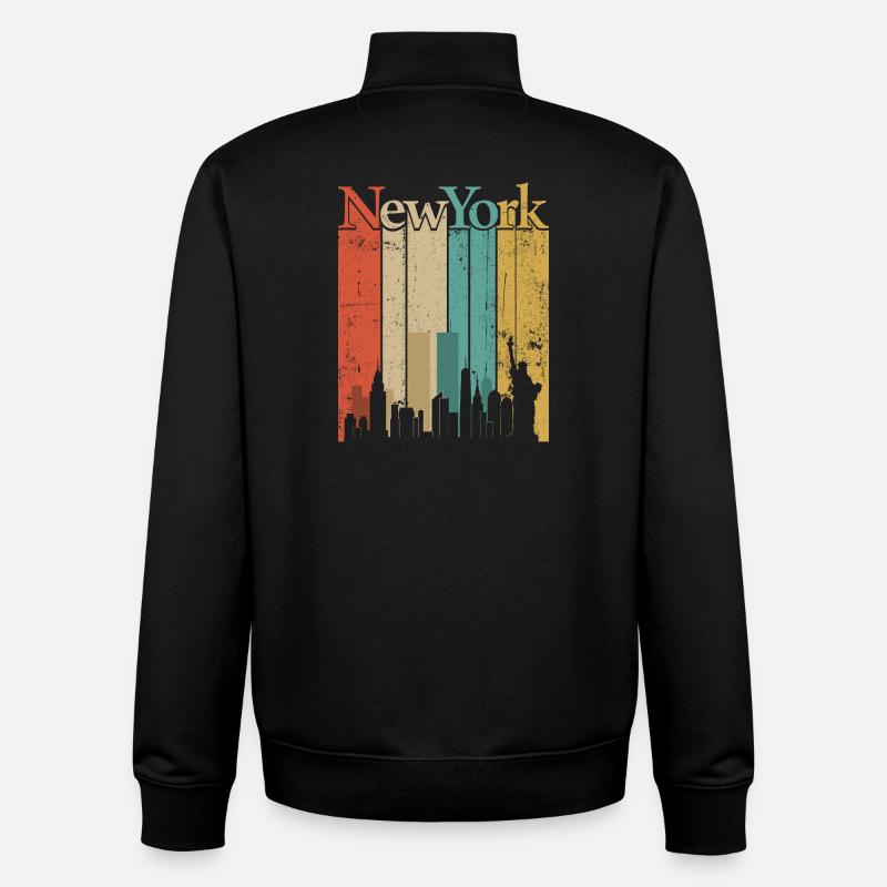 New York Skyline Retro Stripes - Unisex Organic Zip Sweatshirt by Stanley/Stella - black