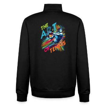 Dynamischer Aufschlag: Die Kunst des Tennis in Bewegung - Unisex Organic Zip Sweatshirt von Stanley/Stella - Schwarz - Hinten - AI Model Male 185 light (185cm)