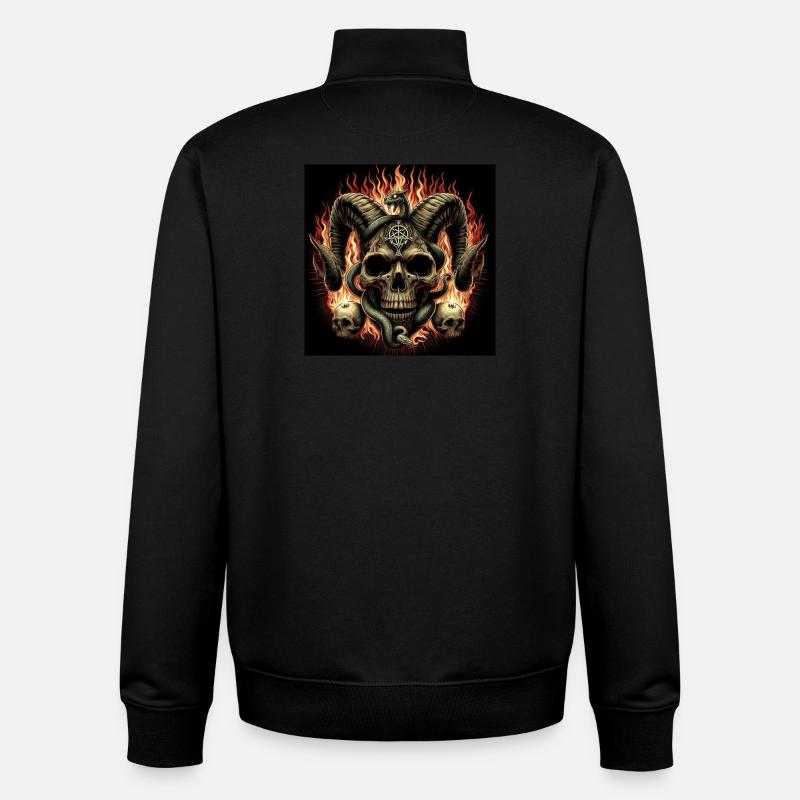 Satanic Skull on Fire - Unisex Organic Zip Sweatshirt by Stanley/Stella - black