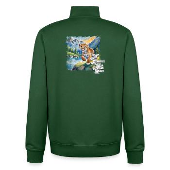 What you have, many can have | POSTER TIGER Image - Unisex Organic Zip Sweatshirt by Stanley/Stella - bottle green - Back - AI Model Male 185 dark (185cm)