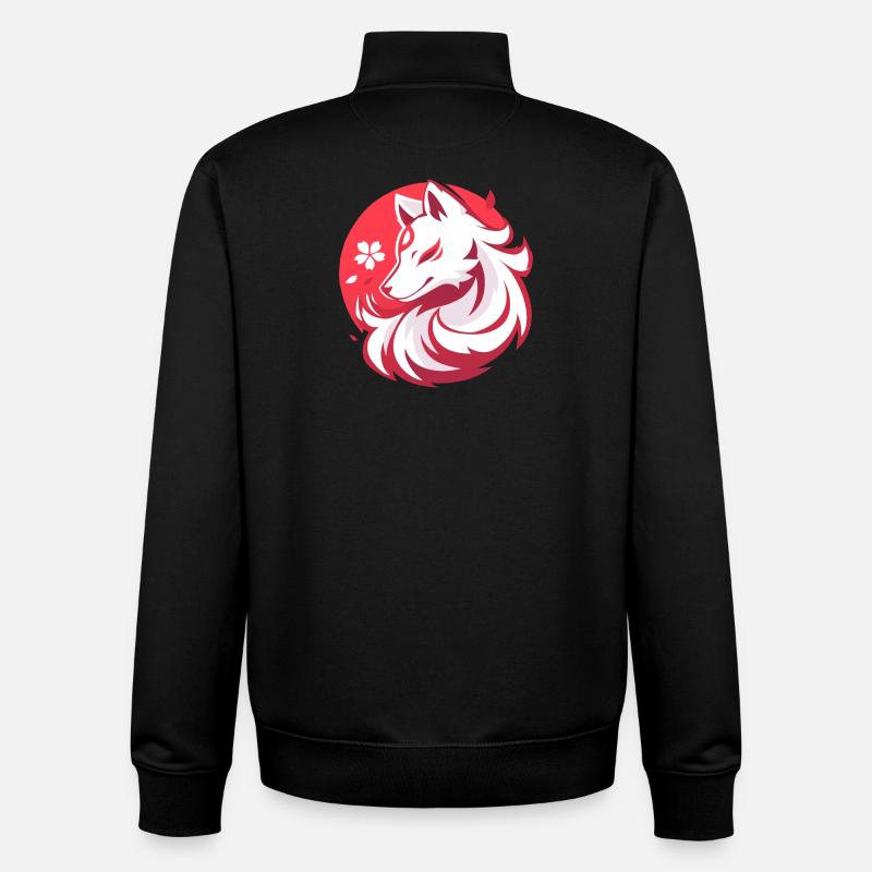 Renard blanc style asiatique - Sweat zippé unisexe en coton bio Stanley/Stella - noir
