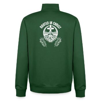 Wurzeln im Glauben - Unisex Organic Zip Sweatshirt von Stanley/Stella - Flaschengrün - Hinten - AI Model Male 185 dark (185cm)