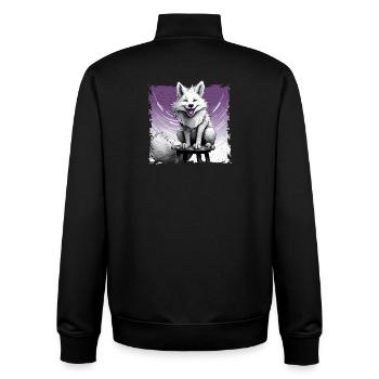 Fox comic, laughing, sitting on stool | Poster - Unisex Organic Zip Sweatshirt by Stanley/Stella - black - Back - AI Model Male 185 light (185cm)