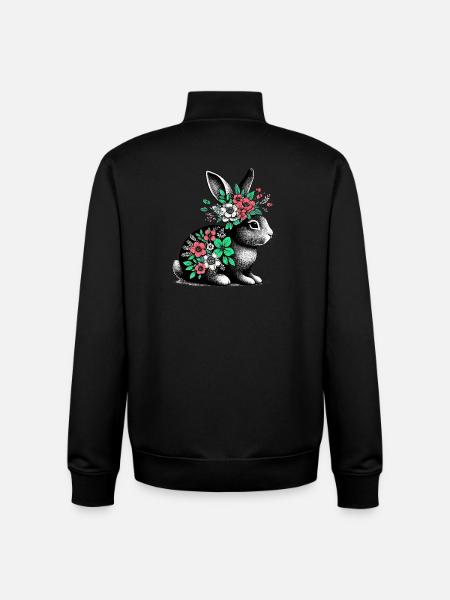 Rabbit with Flowers - Unisex Organic Zip Sweatshirt by Stanley/Stella - black