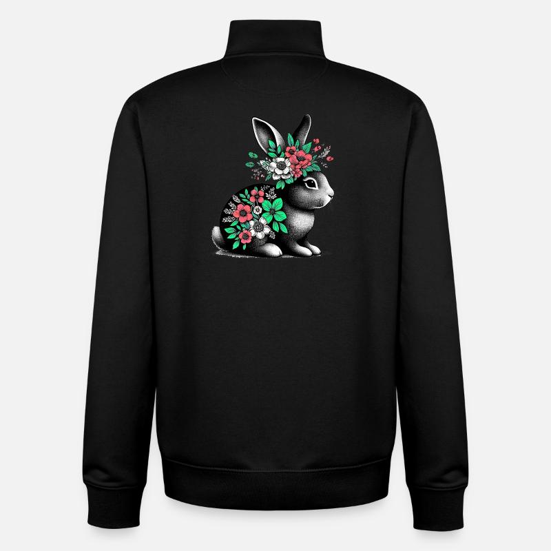 Hase mit Blumen - Unisex Organic Zip Sweatshirt von Stanley/Stella - Schwarz