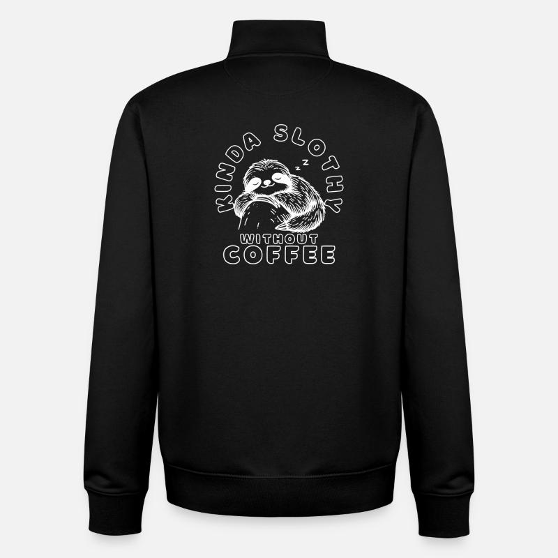 Funny Sleeping Sloth Coffee Quote - Unisex Organic Zip Sweatshirt by Stanley/Stella - black