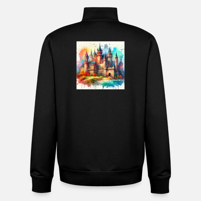 Château médiéval - Sweat zippé unisexe en coton bio Stanley/Stella - noir